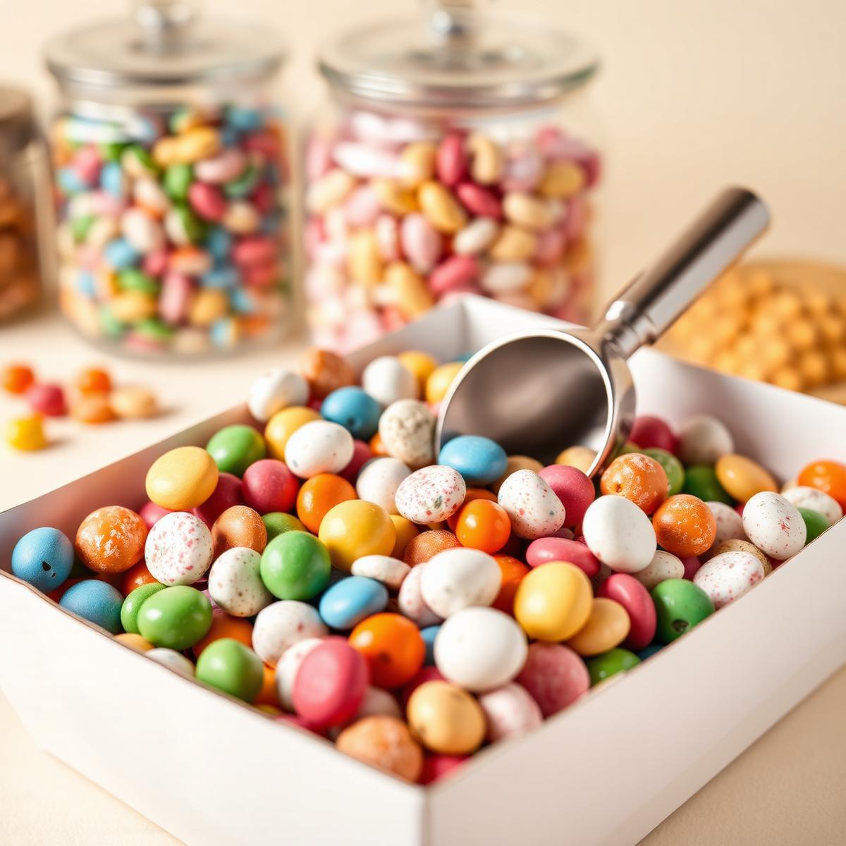 Pick and mix sweets being scooped into a box